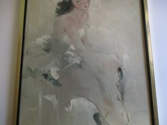 MID CENTURY MODERN PAINTING PRETTY FEMALE WOMAN YOUNG BALLET DANCER MODEL 1960’S