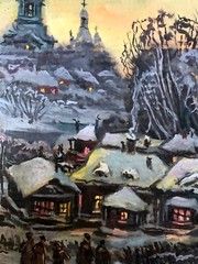 Oil Painting Winter Evening A. Litvinov Unframed Original Decor Art nAAA2886
