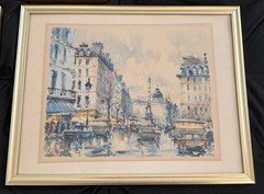 Vintage Mid Century Original Paris Watercolor Painting Signed Framed Art France