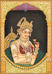 Portrait Painting Of Mughal Empress Mumtaz Mahal Gouache On Paper 13×10 Inches