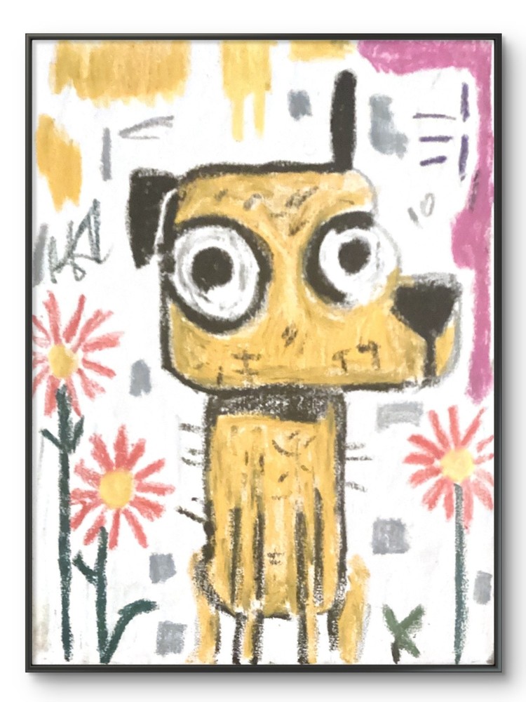 One of a Kind 11 by 14 Canvas Abstract Neo Expressionism Cartoon Pet Yellow Dog