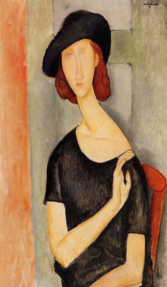 Oil painting abstract young woman Jeanne-Hebuterne-in-a-Hat-Amedeo-Modigliani