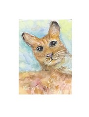 ACEO Painting By Kenna Ginger Cat Watercolour Signed 2.5” X 3.5” Original ÀTC