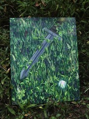 Fantasy Wall Art Acrylic Paint On Canvas Original Sword and Gem Painting Signed
