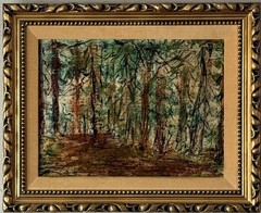 PASCAL CUCARO VINTAGE MODERN ABSTRACT REDWOOD FOREST LANDSCAPE OIL PAINTING 1957
