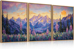Boho Vintage Purple Mountain Canvas Art Set for Living Room & Bedroom