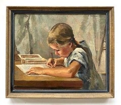 Fanny Brügger – Young Girl Doing Studies, 1940 – Swiss Impressionist