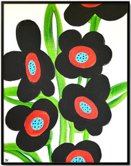 Mid-Century Modern Flowers Painting, Abstract Geometric Art 11×14