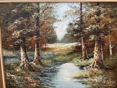 Large Original Oil Painting 50×40 Signed Impasto Landscape Framed Vintage