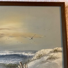 Oil painting hand painted original 80s beach lighthouse by Morgan sand dunes