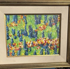 Vintage Original Oil Painting Framed Unsigned Hyacinth Wild Flowers Field Grass