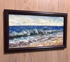 Original Painting Ocean Windy Waves Beach Sand Seascape Landscape FRMD Art Signd