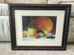 Vintage Still Life with Fruits Unknown Artist Framed 21.5 x 18 in