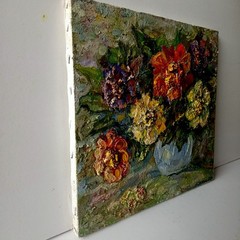 Flovers Impasto Painting Original Art Impression Oil Painting 12 x 13 in