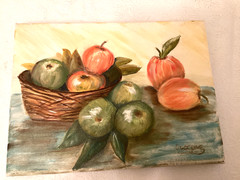 Signed Oil Painting Fruit in Basket. 9×12
