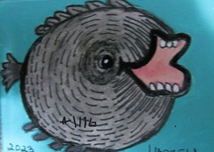 A1238 ORIGINAL ACRYLIC ACEO PAINTING BY LJH „PUFFER FISH“