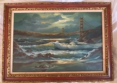 WmE Daniels Original Signed Oil Painting San Francisco Bridge 43 1/4 x 31 1/2