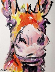 Aleph Original Art Donkey 14×11 Abstract Expressionist Original Painting Canvas