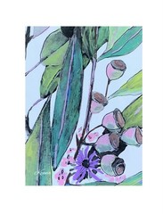 ACEO By Kenna Gouache & Ink Painting Gumnuts & Gum Leaves 2.5” X 3.5” Signed ÀTC