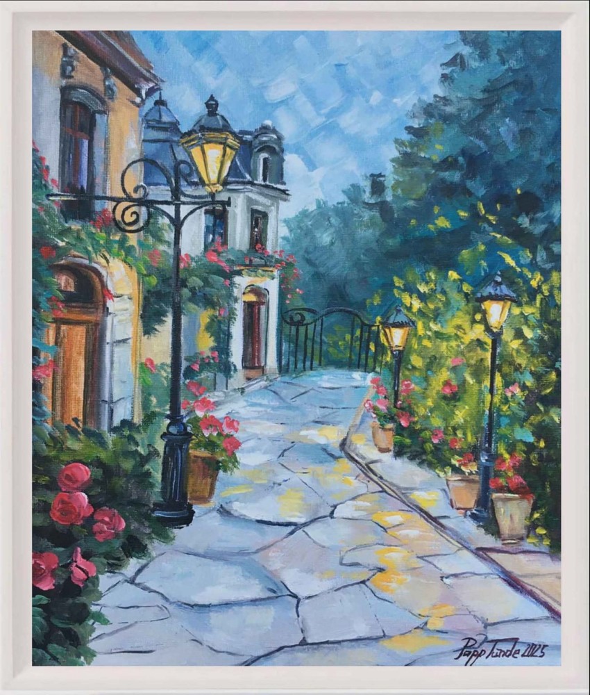 Original Oil Painting on Canvas Board, Summer Evening By Tünde Papp