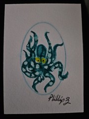 ACEO Original Watercolor Painting 2.5×3.5 Inches Octopus Art Card