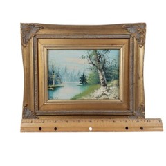 T Ashley Original Landscape Oil Painting on Hardboard Framed 10.5″ X 8.75″ Vtg