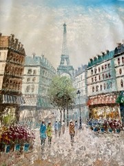 ORIGINAL CAROLINE BURNETT SIGNED OIL ON CANVAS PAINTING PARIS EIFFEL TOWER 36X24