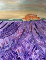 Abstract Expressionism Landscape Acrylic Art on 11×14 Paper – Lavender Field
