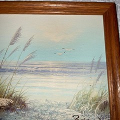 Vintage ocean seascape oil painting signed hand painted grass dunes