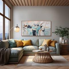 Large Modern Minimalist Canvas Art – Colorful Abstract Wall Decor 29×58 Inch