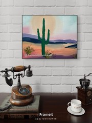Desert Landscape with Cactus Original Acrylic Painting 14X11 Signed Canvas Art