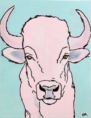Original Abstract 11×14 Buffalo Acrylic Canvas Painting Signed Blue Wall Art