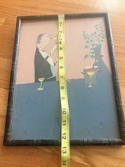 Vintage 1964 Original Mid Century Modern Painting Signed Gentleman Drinking Wine
