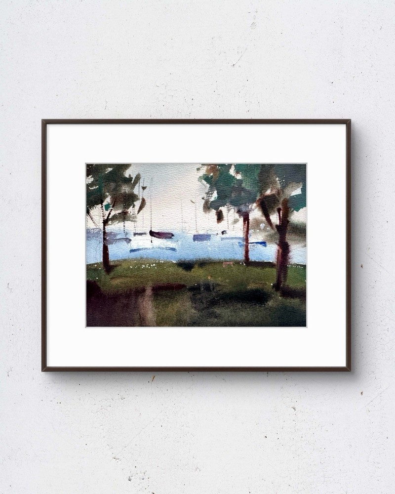 Lake Study No.6 7×5 Watercolor Painting Chicago Landscape Fine Art Wall Decor