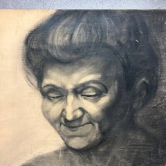1985 Large Painting Portrait Pencil Graphite Fiberboard Drawing Marked