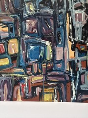 MID CENTURY ABSTRACT PAINTING EXPRESSIONISM CUBISM MODERNISM HAL AKINS SIGNED