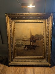 „Antique Original Oil on Canvas Landscape, Unsigned, Circa 1900–1930, 21″Tall