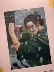 Original art! Riccardo Federici Signed Samurai Oil Painting Commission A4