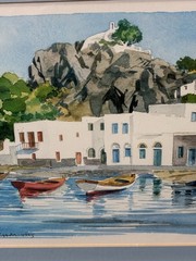 Water color painting , Hydra island,Greek art,Original Painting Signed 10×7