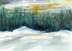 ACEO Original Watercolor Painting Lot 4 Winter Forest Snow 100% Cotton Rag Artis