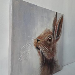 Original Oil Animal Painting Hare Portrait Wildlife Art Soft Ukrainian Artist