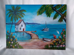 Beach House Seaside Original Coastal Painting 9×12 Canvas Wall Art Home Decor