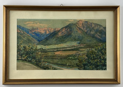 Old Unsigned Watercolor Unknown Landscape on the Mountains from Estate