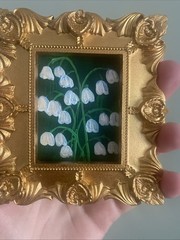 Lily Of The Valley Flowers Original Painting ,miniature,small,gold,framed