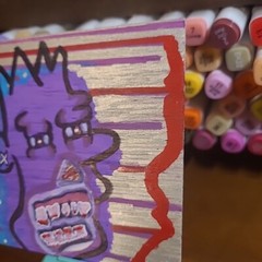 Original Painting Graffiti Bart Cartoon Purple Silver Simpsons Skull Faced Throw