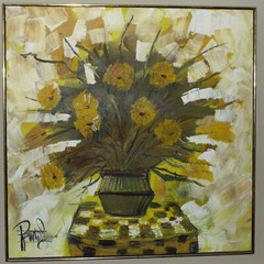 ORIGINAL Signed LEE REYNOLDS Painting Early Unique Flowers Expression 4 x 4 feet