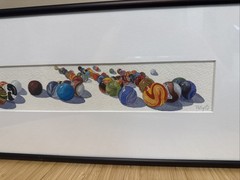Original Marble Watercolor Painting Marbles 11” x 2.5”signed Polly, Framed