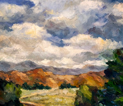 Large Oil Painting Landscape Trees Fields Mountains Clouds Path Signed Donalee