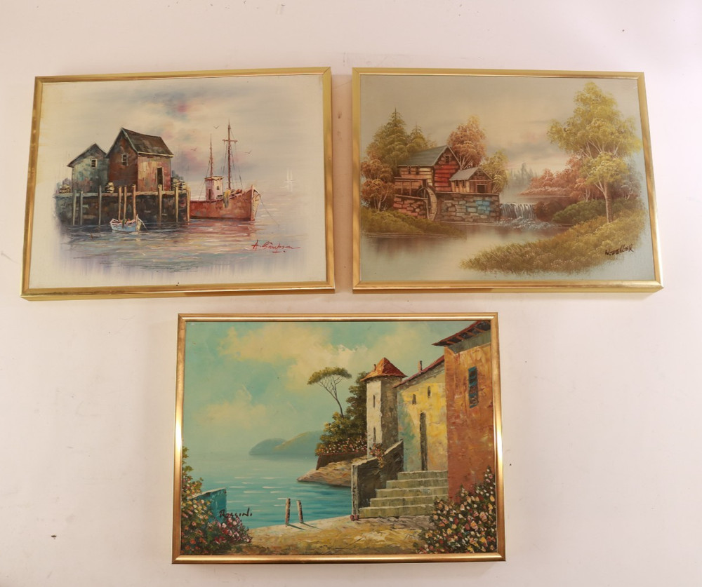 Lot Of 3 Vintage Rossini, W. Zeller & A Simpson Canvas Oil Original Painting