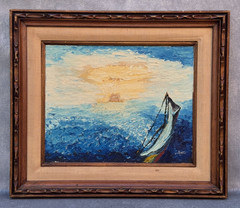 WILLIAMS SIGNED NAUTICAL OIL PAINTING SAILBOAT AT SEA PALETTE KNIFE IMPASTO ART